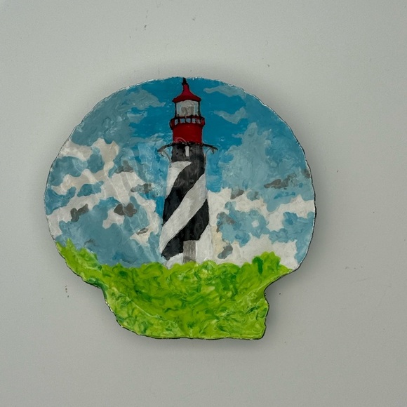 Hand-Painted Bold Lighthouse Shell Art - Picture 1 of 7